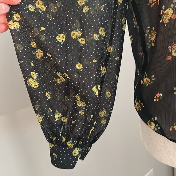 Zara Women’s Sheer Floral V-neck Ballon Sleeve Blouse Cottagecore Size M - Picture 6 of 10
